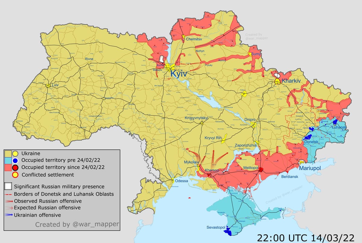 Guerre d’Ukraine – 14 mars 2022 – Jour 19 – Point de fin de journée