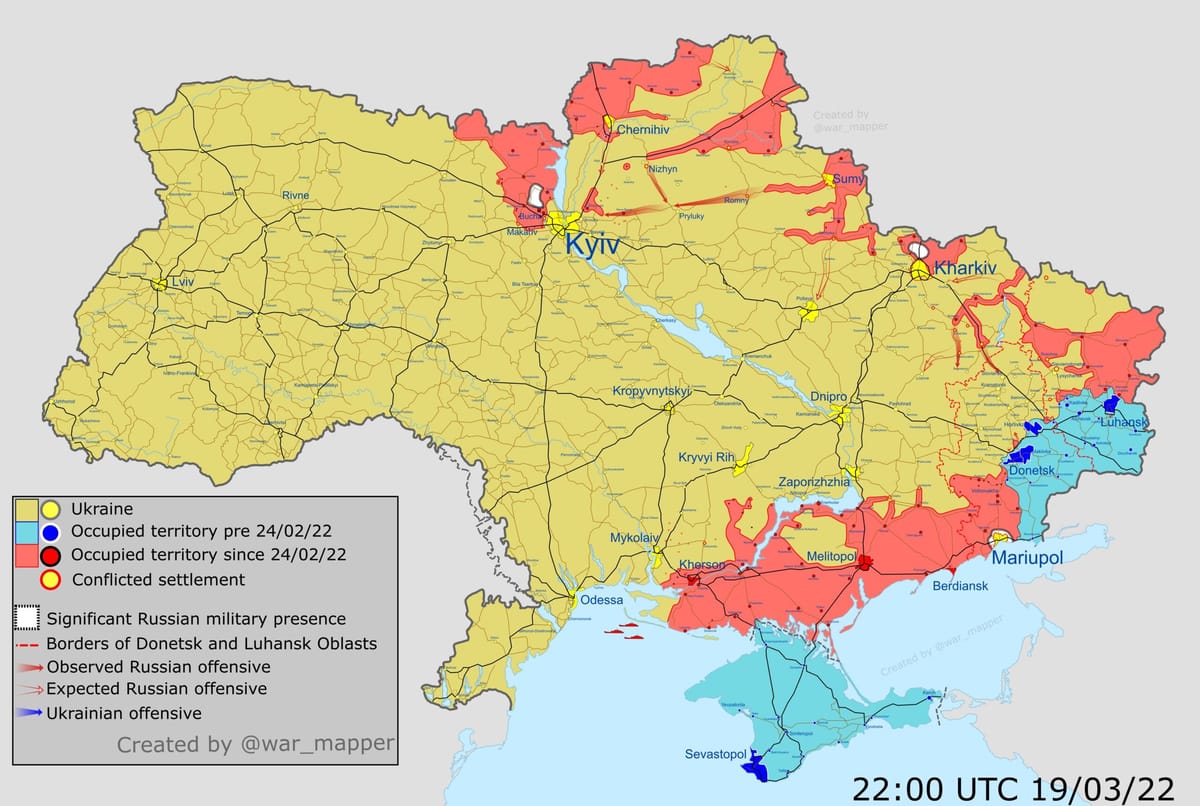Guerre d’Ukraine – 19 mars 2022 – Jour 24 – Point de fin de soirée